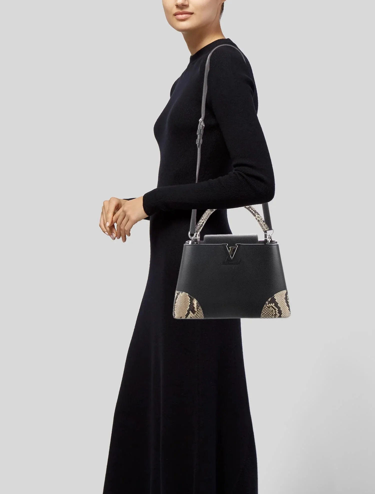LOUIS VUITTON PYTHON TRIMMED TAURILLON LEATHER CAPUCINES MM