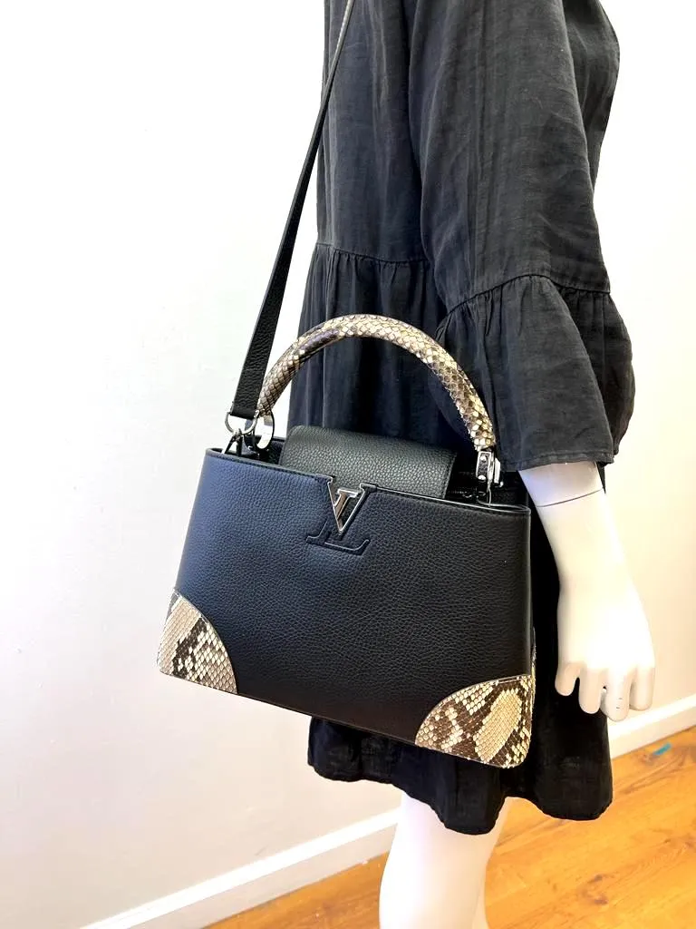 LOUIS VUITTON PYTHON TRIMMED TAURILLON LEATHER CAPUCINES MM
