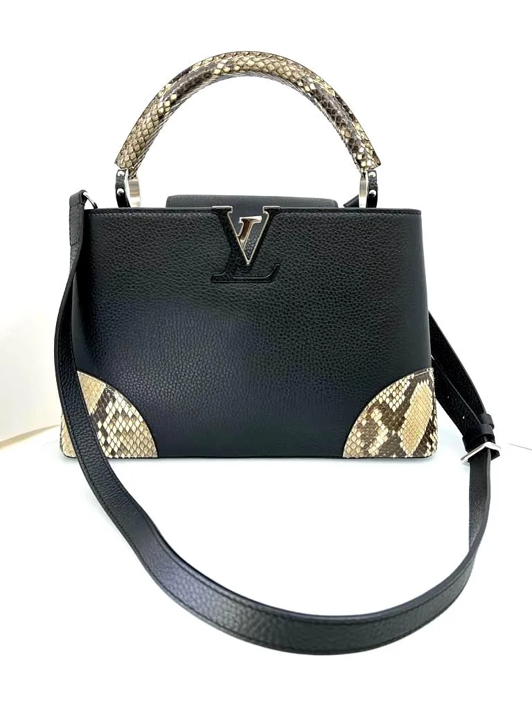LOUIS VUITTON PYTHON TRIMMED TAURILLON LEATHER CAPUCINES MM