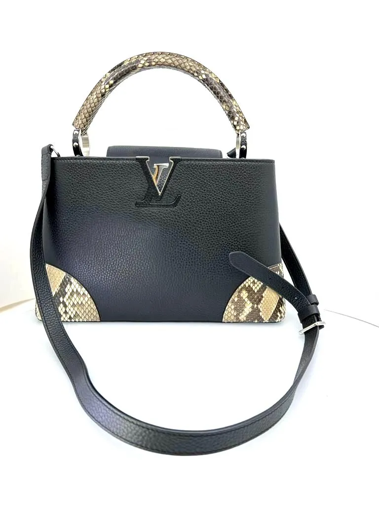 LOUIS VUITTON PYTHON TRIMMED TAURILLON LEATHER CAPUCINES MM