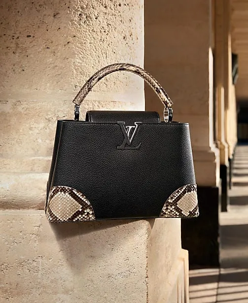 LOUIS VUITTON PYTHON TRIMMED TAURILLON LEATHER CAPUCINES MM