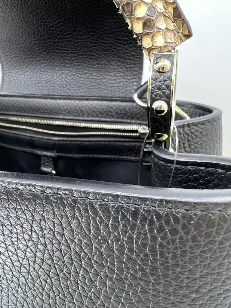 LOUIS VUITTON PYTHON TRIMMED TAURILLON LEATHER CAPUCINES MM