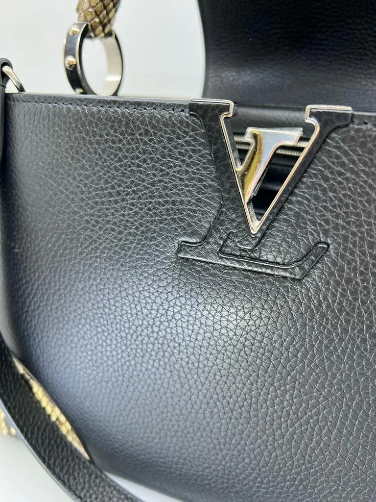 LOUIS VUITTON PYTHON TRIMMED TAURILLON LEATHER CAPUCINES MM