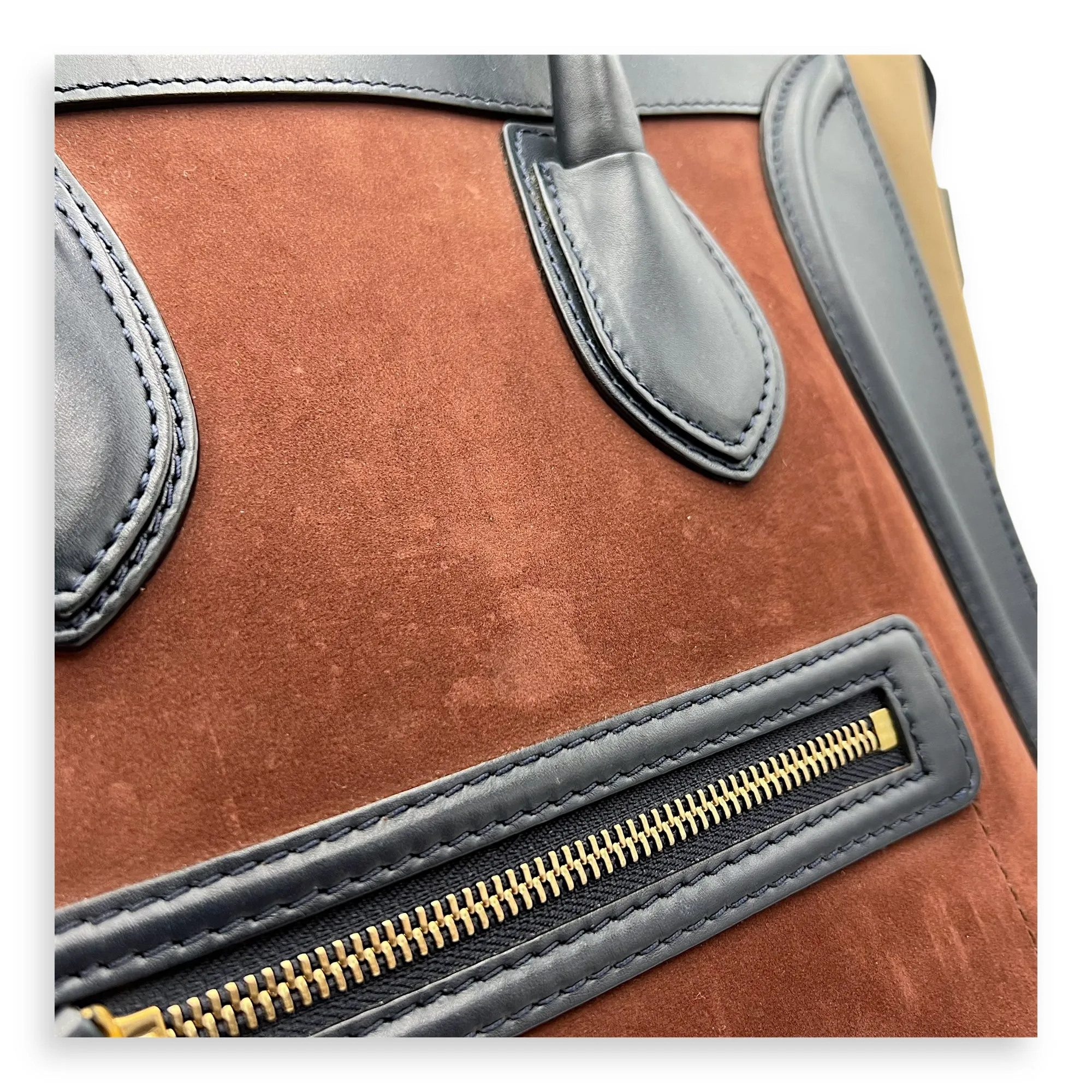Luggage Mini Multi-colour Top Handle Bag in Suede Leather, Gold hardware