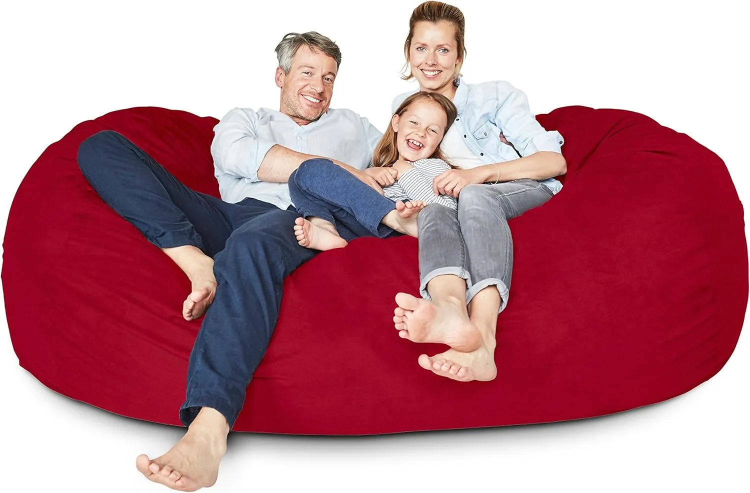 Lumaland Luxurious Giant 7ft Bean Bag Chair with Microsuede Cover - Ultra Soft, Foam Filling, Washable XXL Bean Bag Sofa for Kids, Teenagers, Adults - Sack Chair for Dorm, Family Room - Red