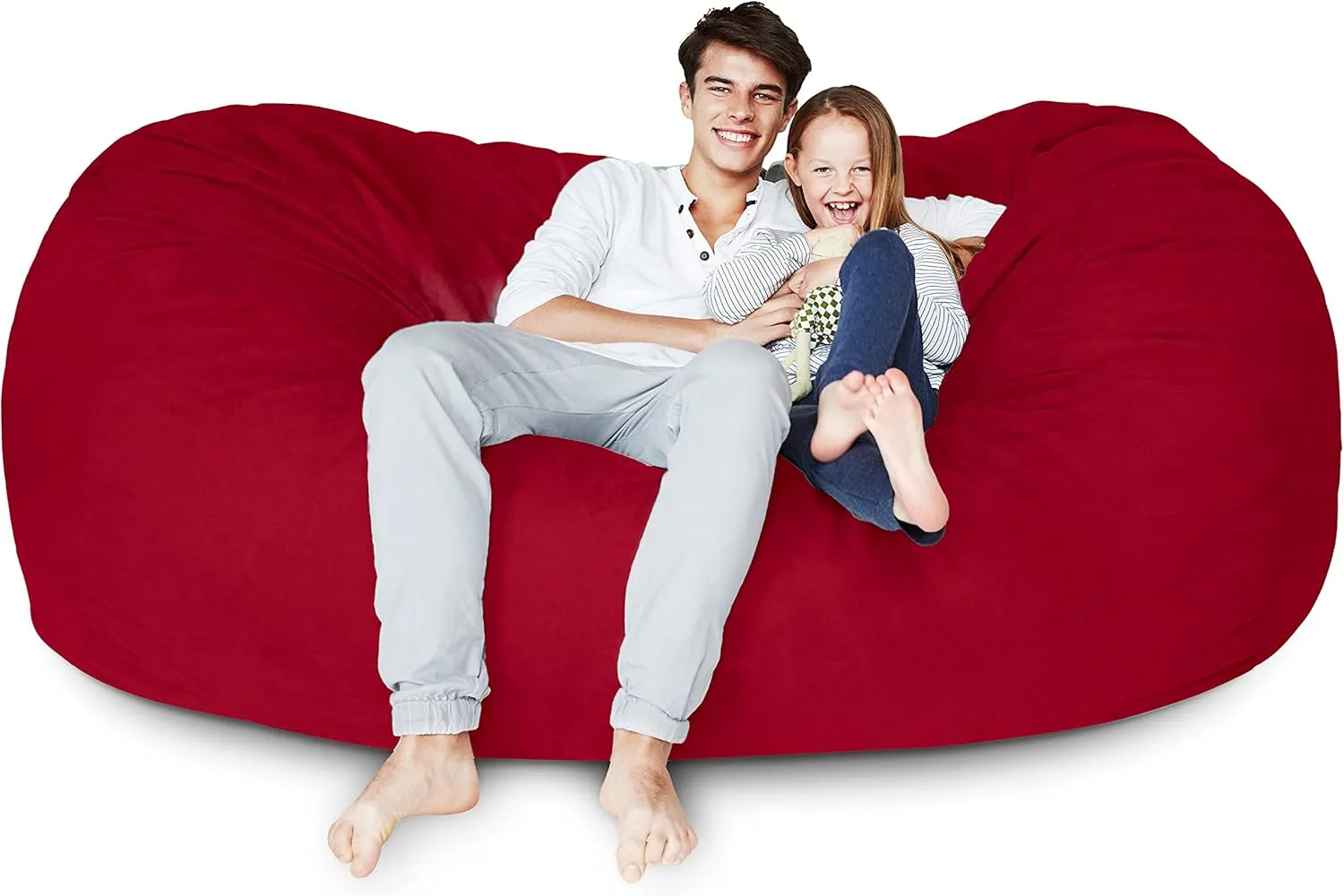 Lumaland Luxurious Giant 7ft Bean Bag Chair with Microsuede Cover - Ultra Soft, Foam Filling, Washable XXL Bean Bag Sofa for Kids, Teenagers, Adults - Sack Chair for Dorm, Family Room - Red