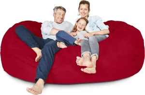 Lumaland Luxurious Giant 7ft Bean Bag Chair with Microsuede Cover - Ultra Soft, Foam Filling, Washable XXL Bean Bag Sofa for Kids, Teenagers, Adults - Sack Chair for Dorm, Family Room - Red
