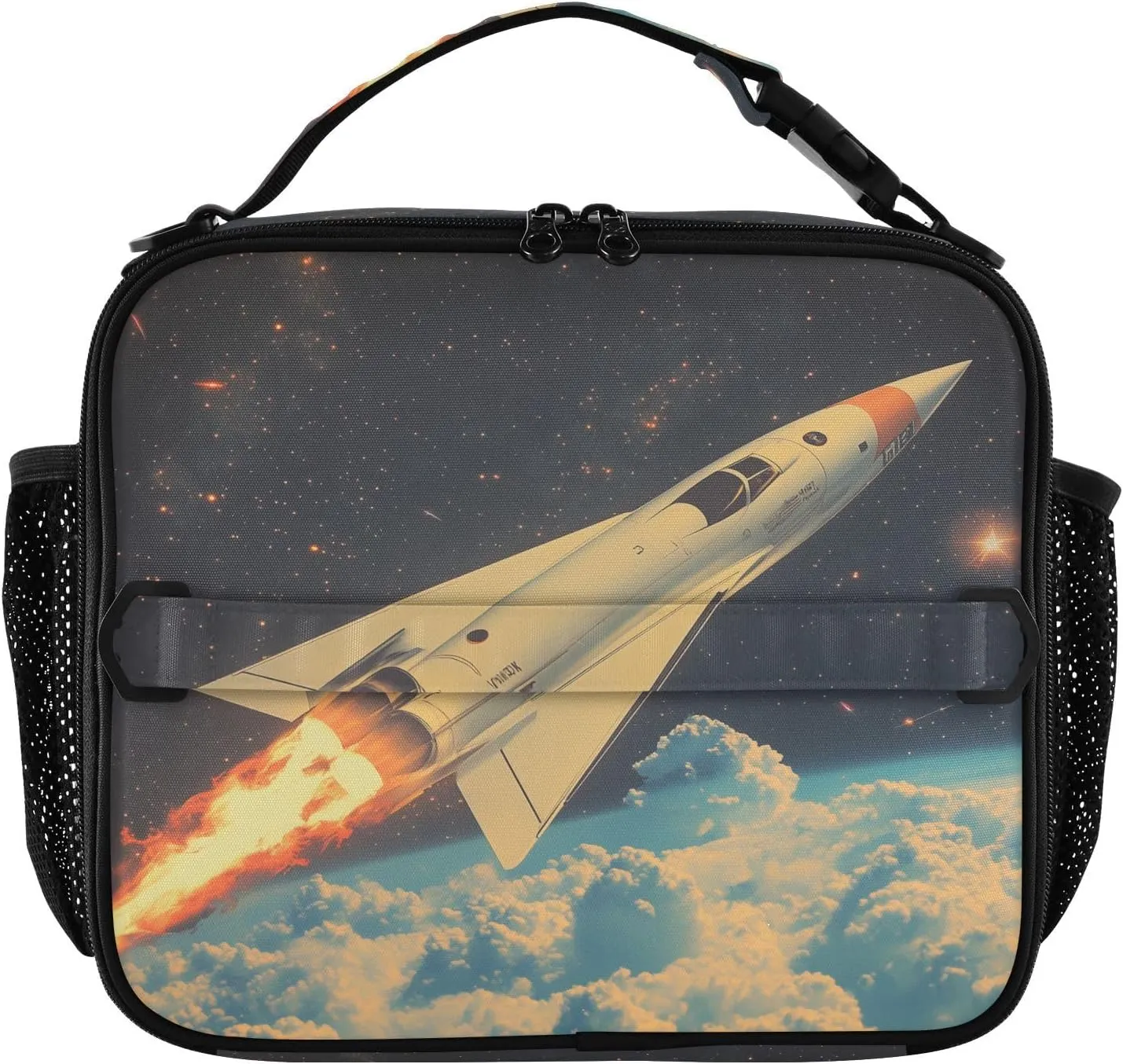 Lunch Bag Supersonic Jets Soar Across Space Kids Boys Girls Cooler Insulated Lunch Box Two Way Handle Tote Waterproof Picnic Meal for School Office