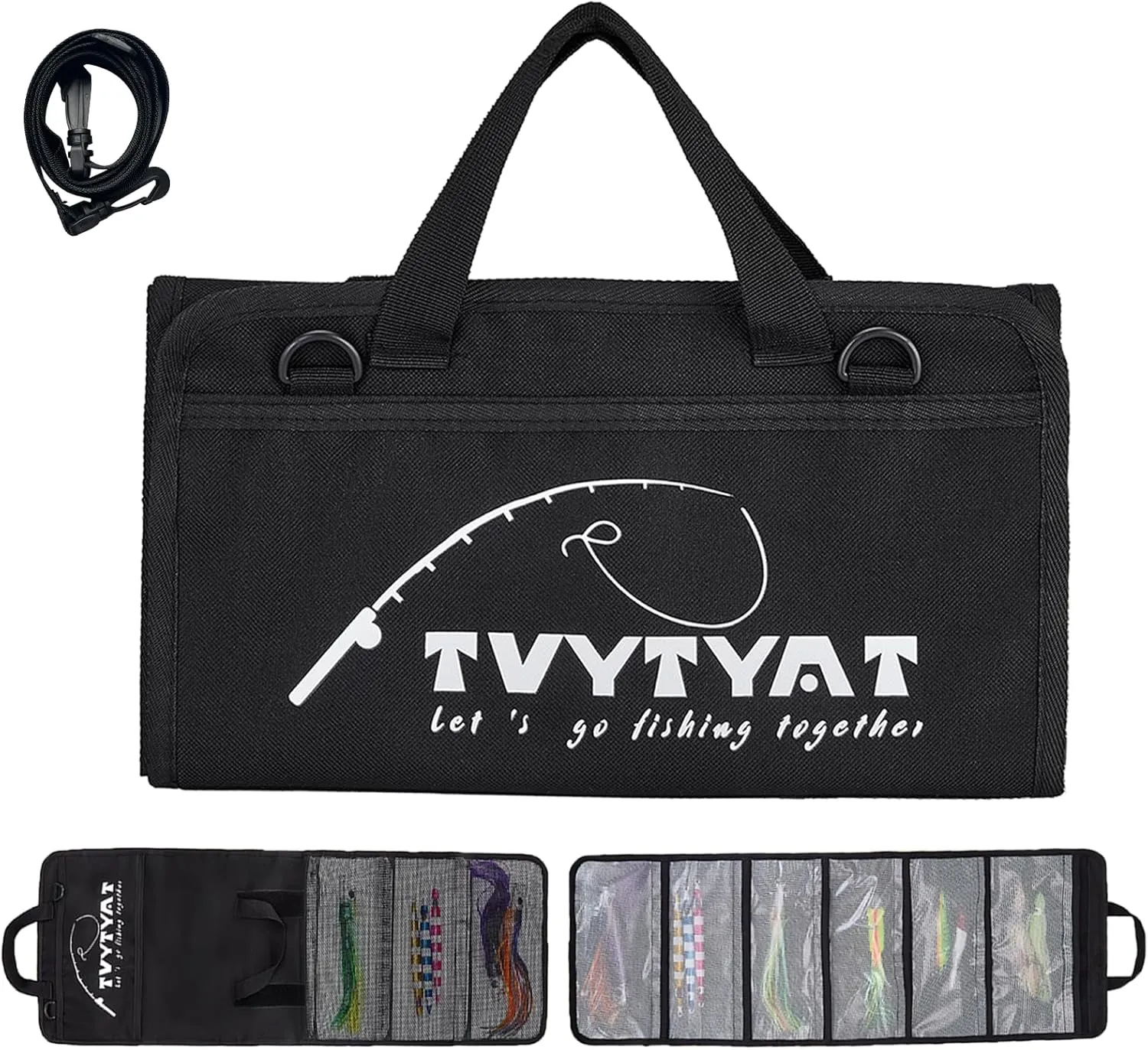 Lure Bag - 6 Pocket Waterproof Large Capacity PVC Heavy Duty Fishing Bag, Handheld and Crossbody Dual Mode Self-adhesive Closure for Trolling Saltwater Skirt Lures Soft Baits