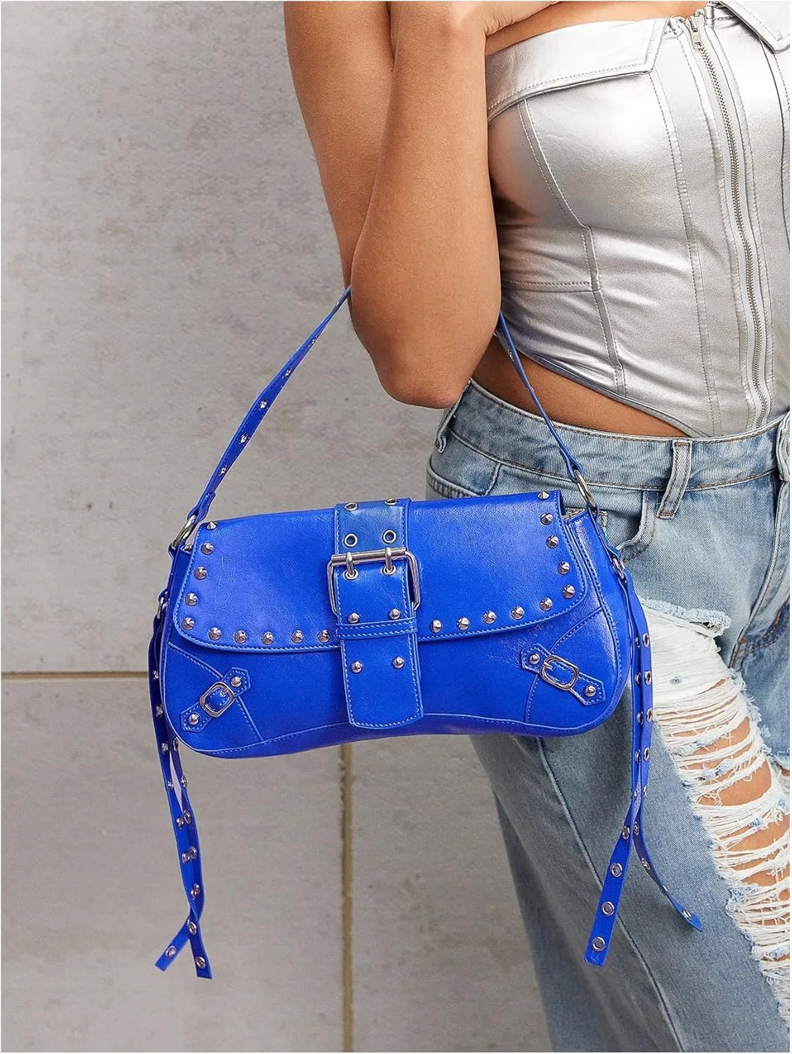 MakeMeChic Women's Shoulder Bags Y2K PU Leather Clutch Small Purse Hobo Bags