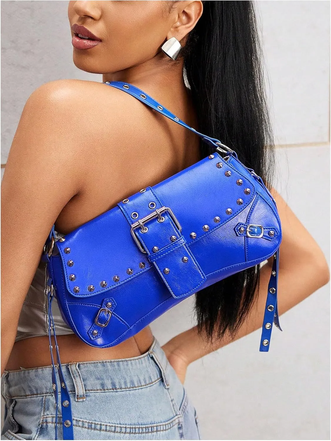 MakeMeChic Women's Shoulder Bags Y2K PU Leather Clutch Small Purse Hobo Bags