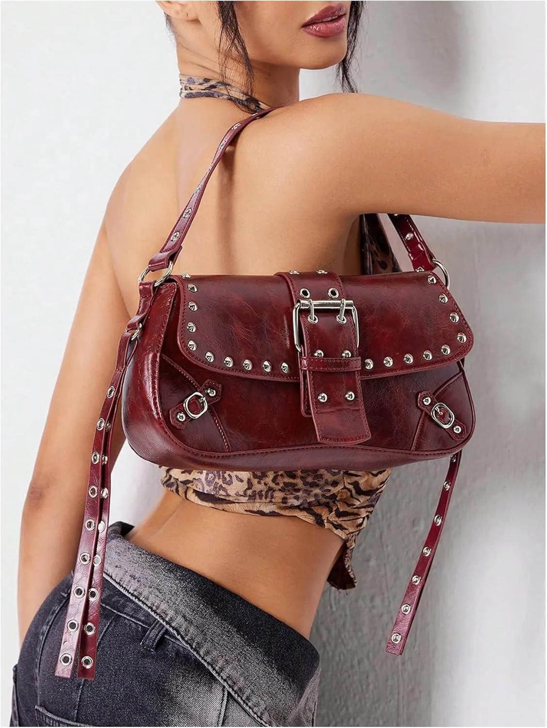 MakeMeChic Women's Shoulder Bags Y2K PU Leather Clutch Small Purse Hobo Bags
