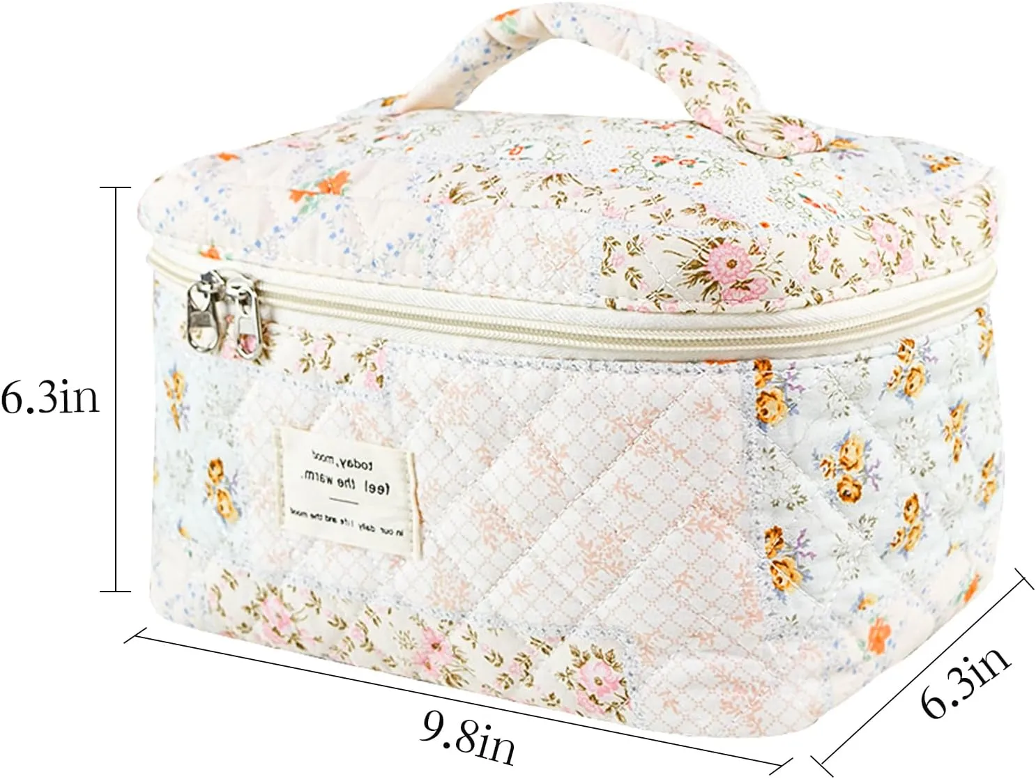 Makeup Bag, Floral Quilted Cosmetic Bag, Large Travel Aesthetic Make up Bag, Cute Coquette Toiletry Bag for Women Girls