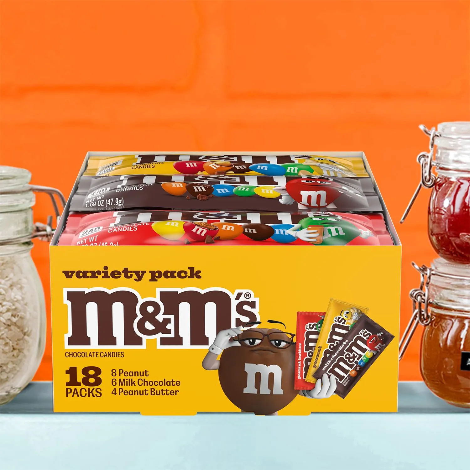 M&M'S Milk Chocolate Candy, Variety Pack, Full Size, Pack of 18 Bulk Candy Chocolate
