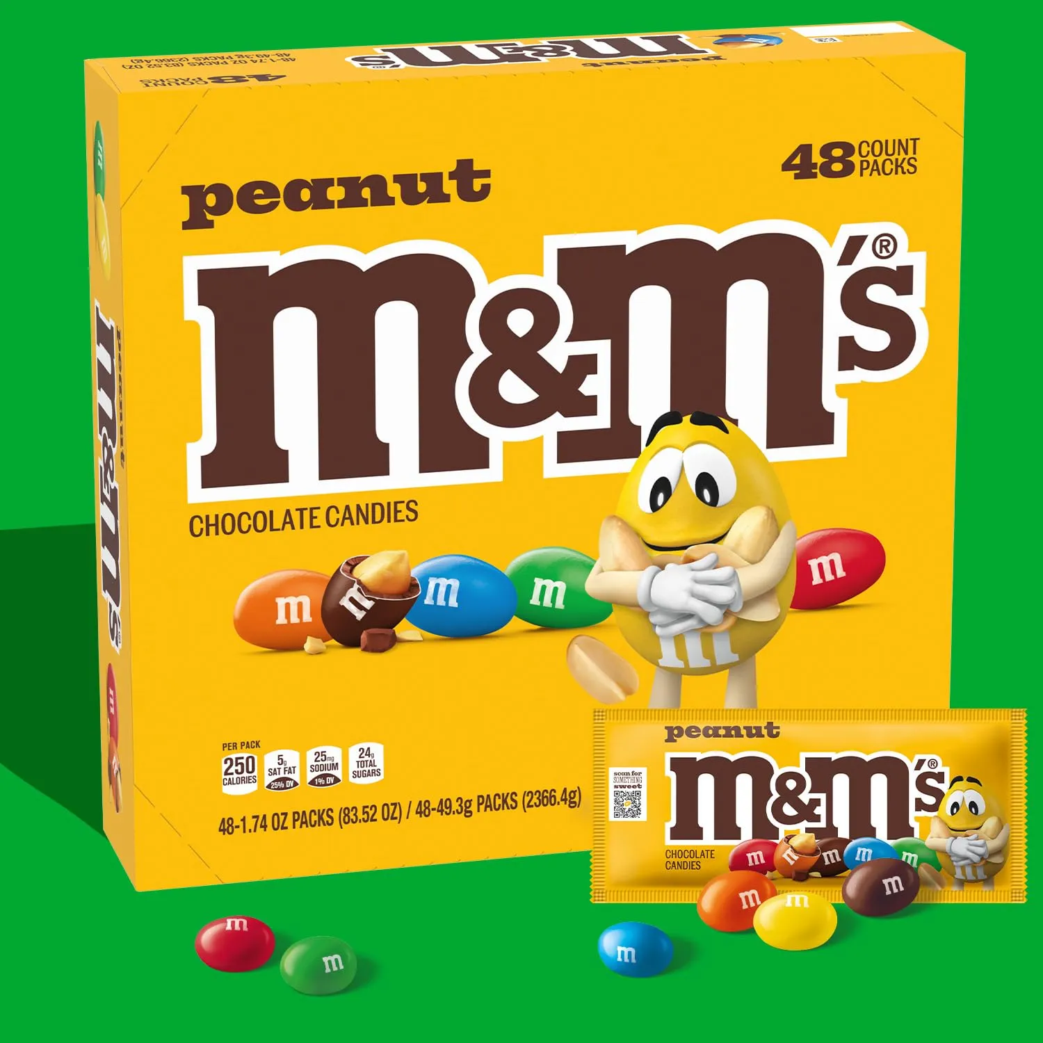 M&M'S Peanut Chocolate Candy, Full Size 1.74 oz Bag, Pack of 48 Bulk Candy Chocolate