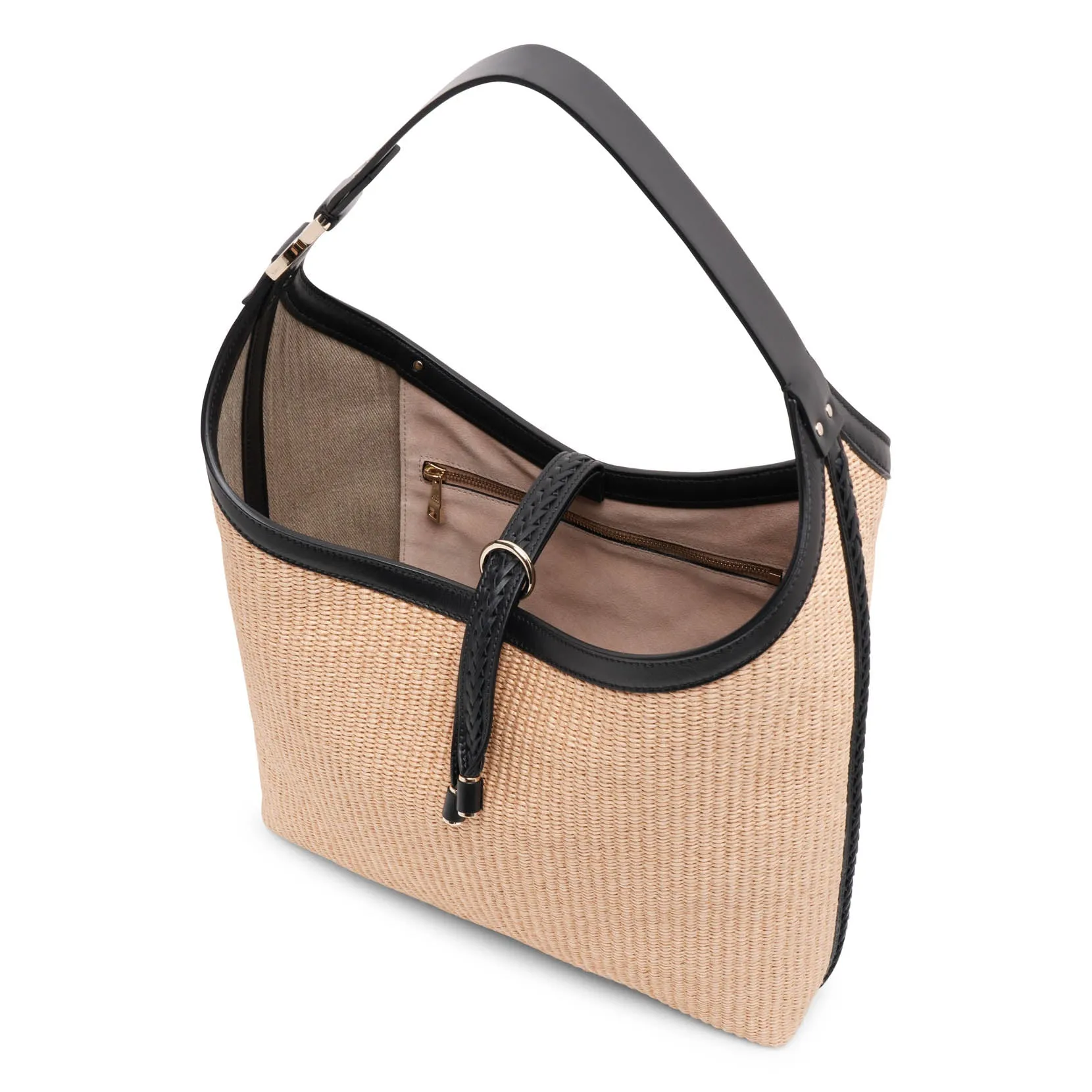 Marcie beige raffia shoulder bag