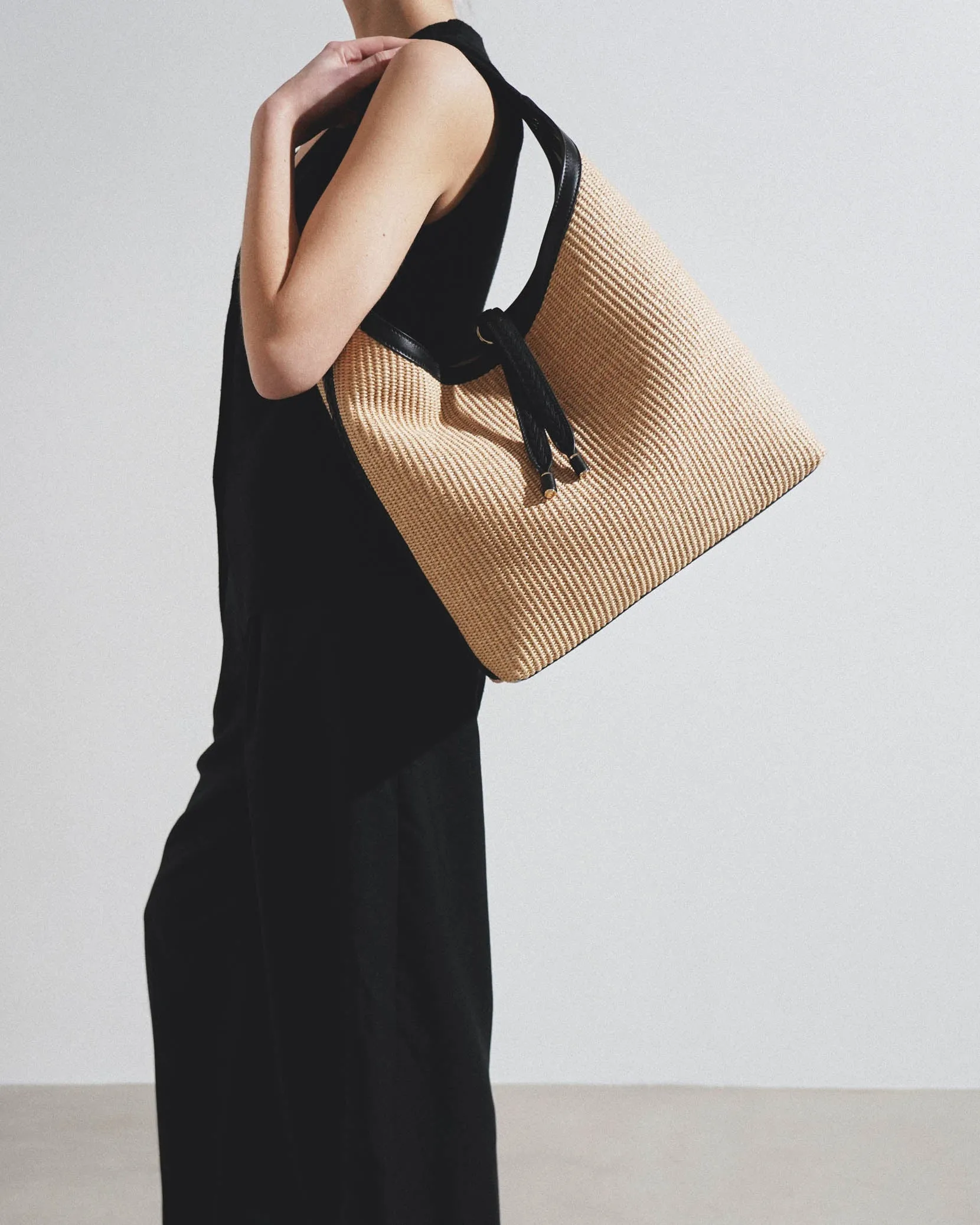 Marcie beige raffia shoulder bag