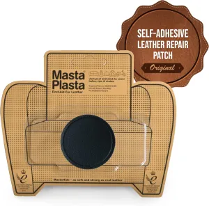 MastaPlasta Instant Self-Adhesive Premium Leather Repair Patch. Color: Black Leather 2-INCH Diameter Circle (5cm). Upholstery Quality Adhesive Patch for Sofas, Car Interiors, Bags & More