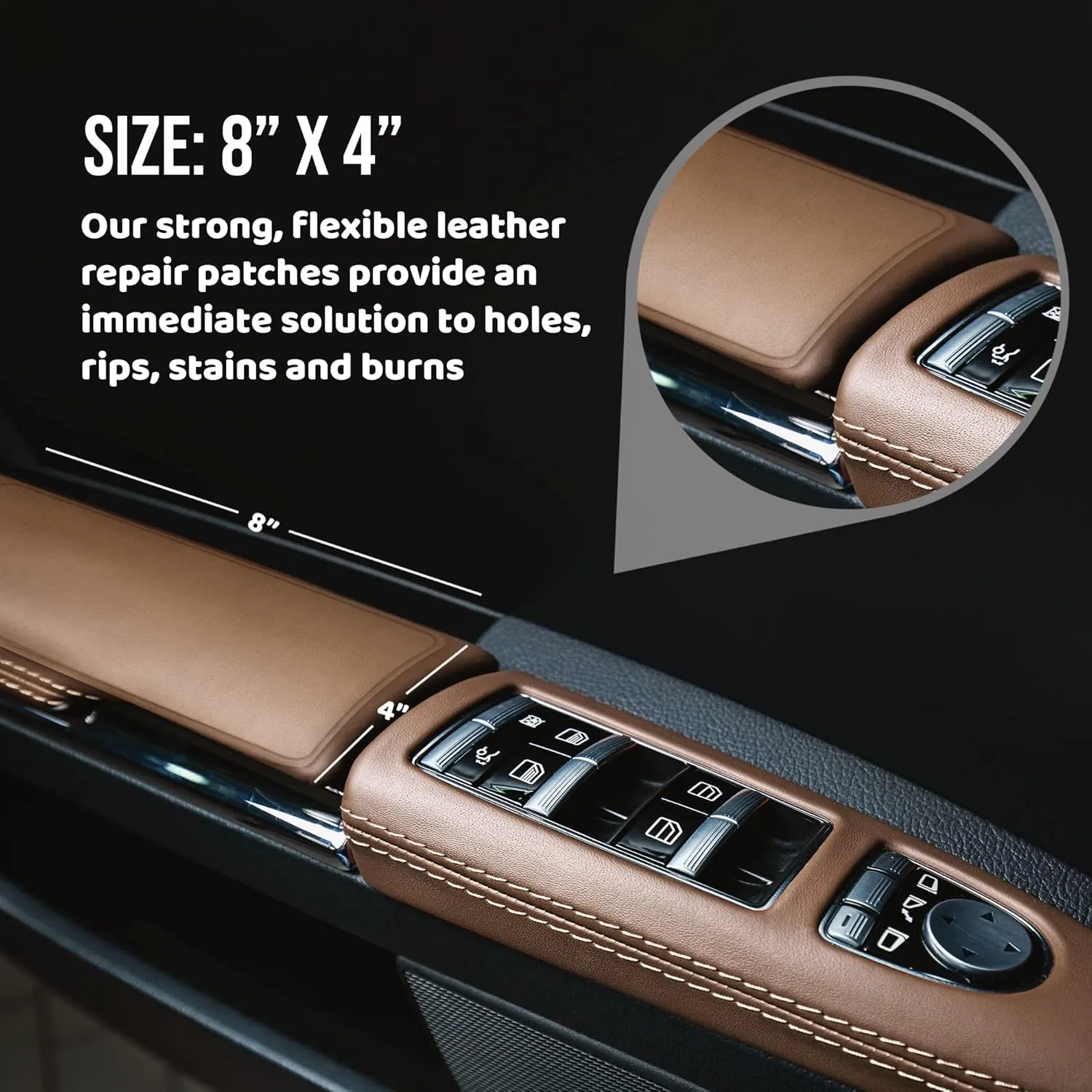 MastaPlasta Self-Adhesive Premium Leather Repair Patch - Dark Brown 8" x 4" (20 x 10 cm). Instant Upholstery-Quality Patch for Furniture, Car Interiors, Bags & More
