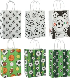 MAYIT 24Pcs Soccer Snacks Bags with Handles Soccer Goodie Bags Soccer Gifts Bags Soccer Party Favor Soccer Themed Football Print Paper Bags for Sports Events Party Supplies Snack Day