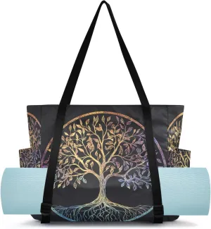 MCHIVER Tree Colorful Black Black Yoga Bags for Women Pilates Bag with Adjustable Space for Yoga Mat Carrier for Gym Workout Travel Office