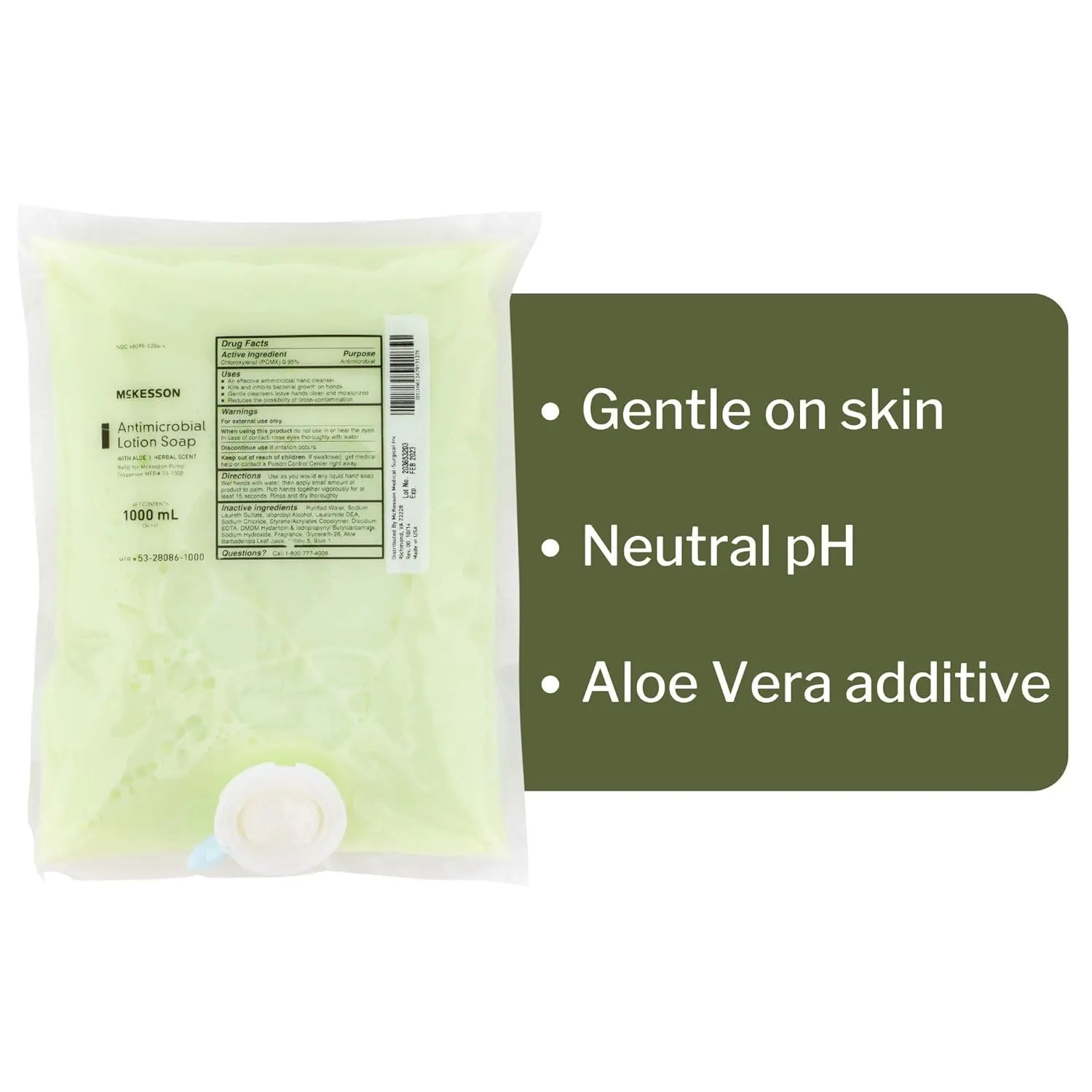 McKesson Antimicrobial Lotion Hand Soap with Aloe, 1000 mL Refill Bag [Pack of 10 Bags] - Bulk, Herbal Scent, Keeps Hands Clean and Moisturized, Medical-Grade Soap