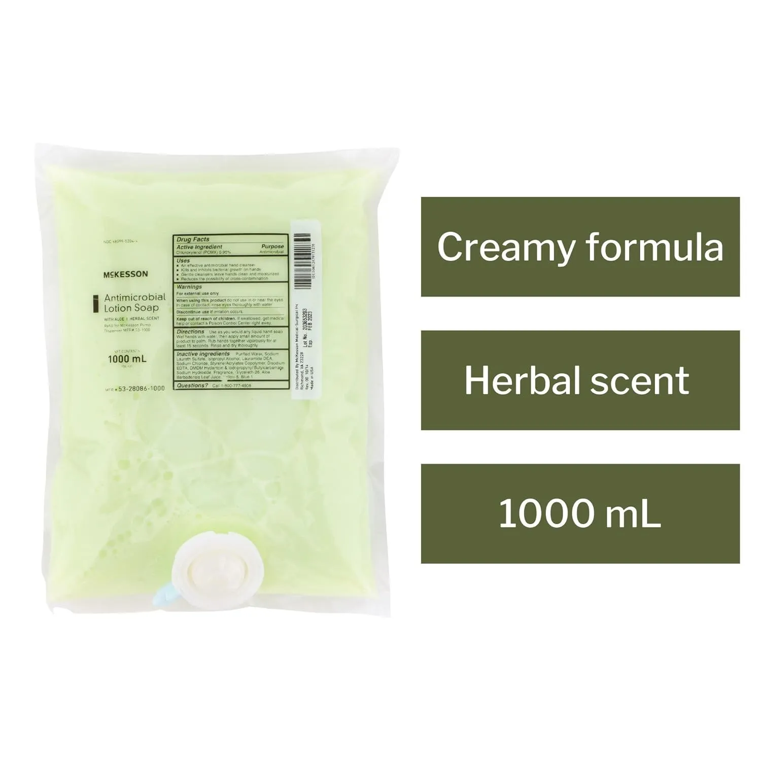 McKesson Antimicrobial Lotion Hand Soap with Aloe, 1000 mL Refill Bag [Pack of 10 Bags] - Bulk, Herbal Scent, Keeps Hands Clean and Moisturized, Medical-Grade Soap