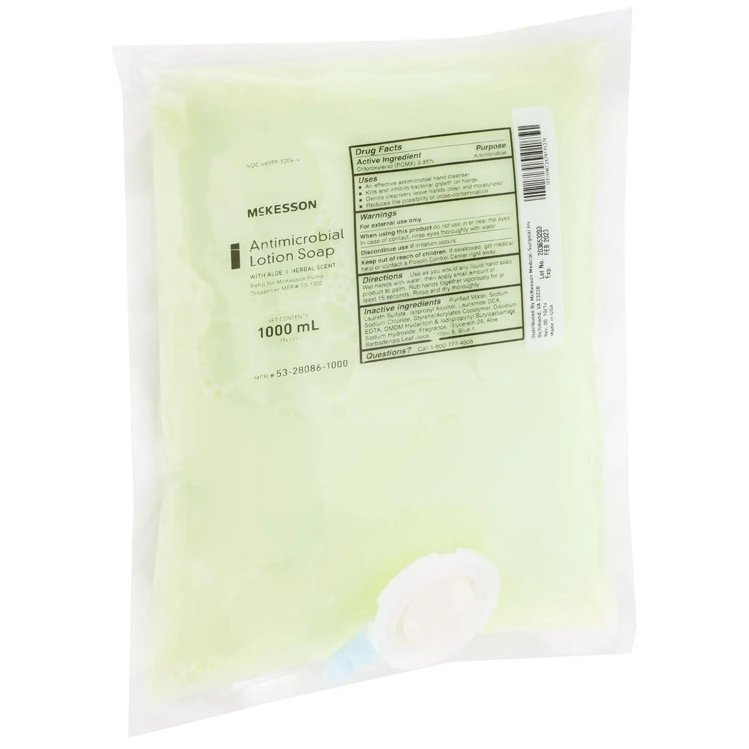 McKesson Antimicrobial Lotion Hand Soap with Aloe, 1000 mL Refill Bag [Pack of 10 Bags] - Bulk, Herbal Scent, Keeps Hands Clean and Moisturized, Medical-Grade Soap