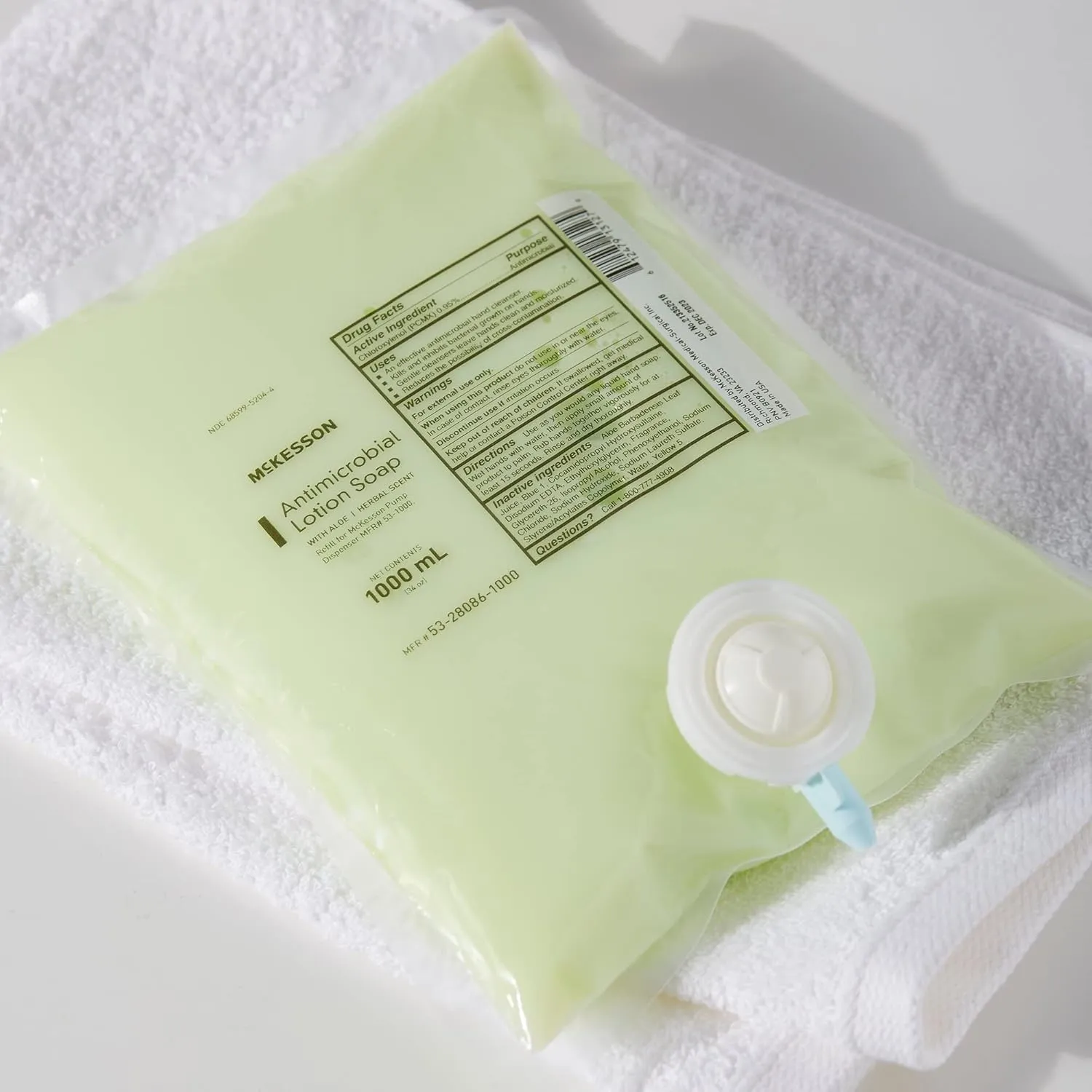 McKesson Antimicrobial Lotion Hand Soap with Aloe, 1000 mL Refill Bag [Pack of 10 Bags] - Bulk, Herbal Scent, Keeps Hands Clean and Moisturized, Medical-Grade Soap