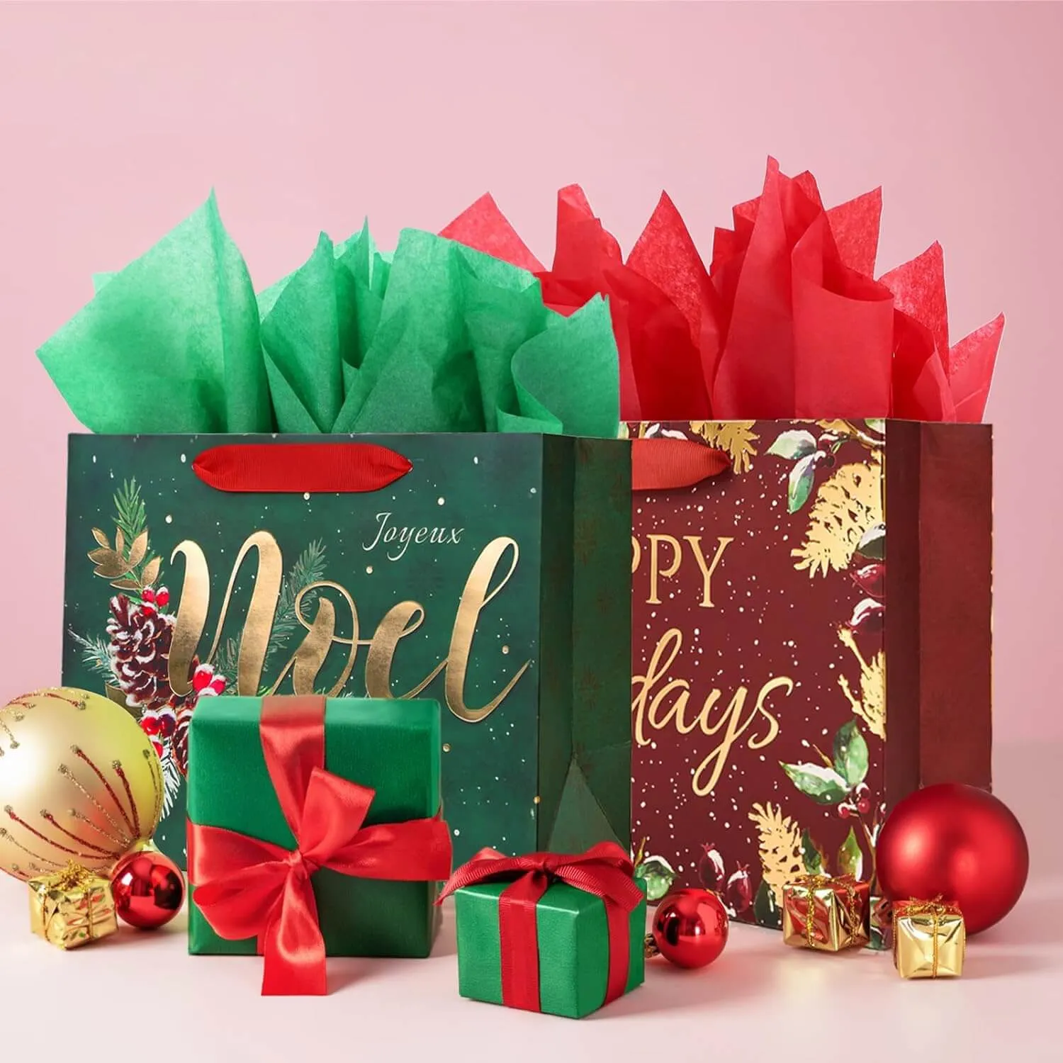Medium Sized Christmas Tree Gift Bags, Pack of 12