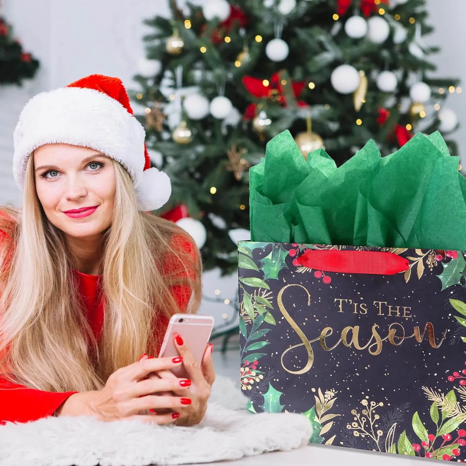 Medium Sized Christmas Tree Gift Bags, Pack of 12