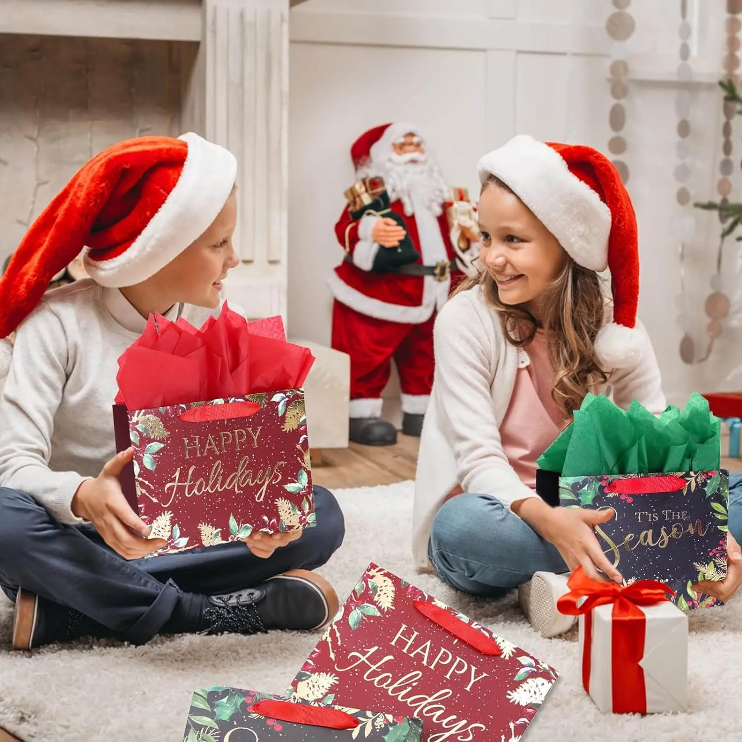 Medium Sized Christmas Tree Gift Bags, Pack of 12