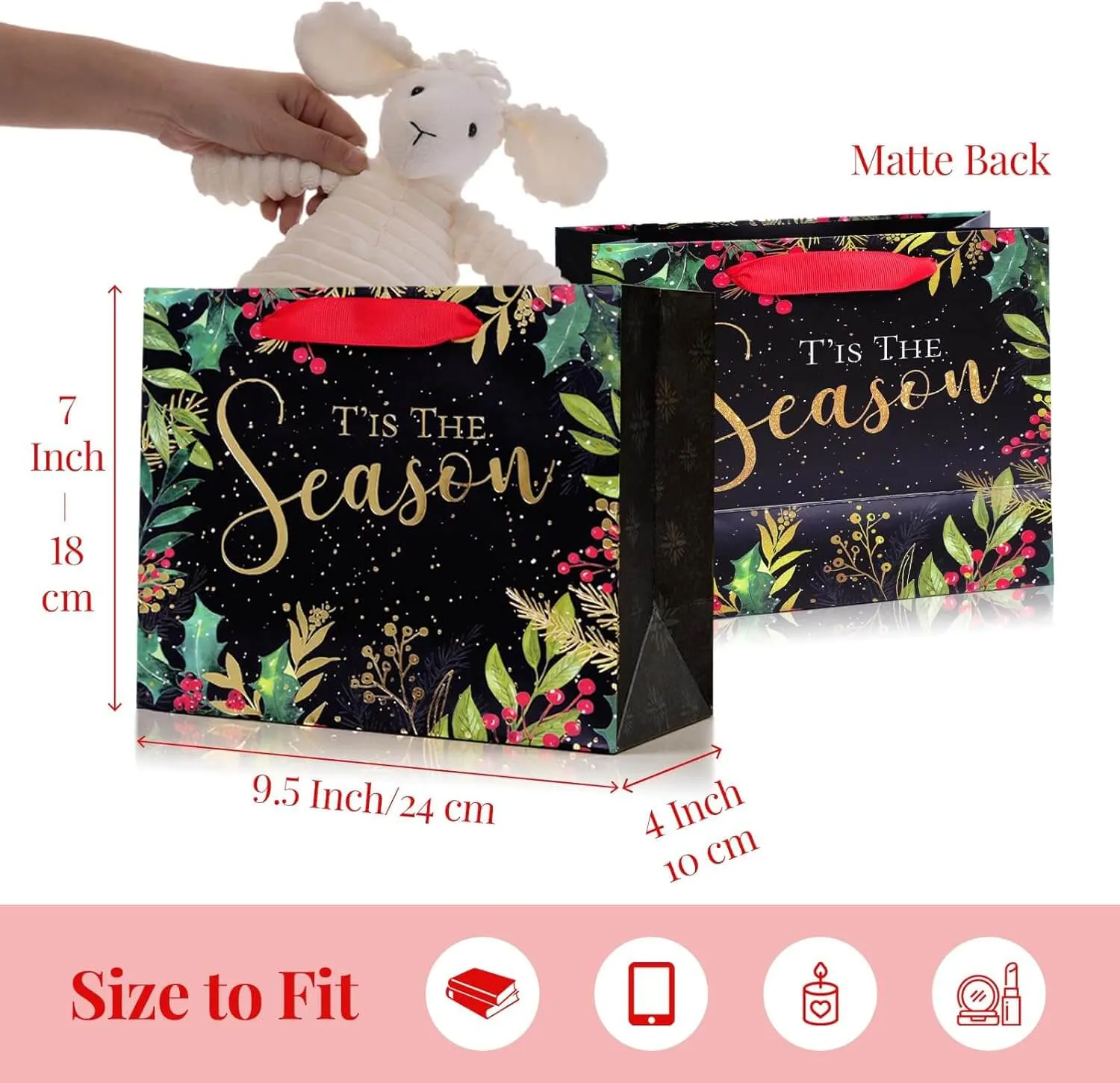 Medium Sized Christmas Tree Gift Bags, Pack of 12
