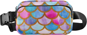 Mermaid Fish Scales Colorful Waterproof Womens Fanny Pack Hip Bag Belt Pouch Festival Crossbody Waist Pack