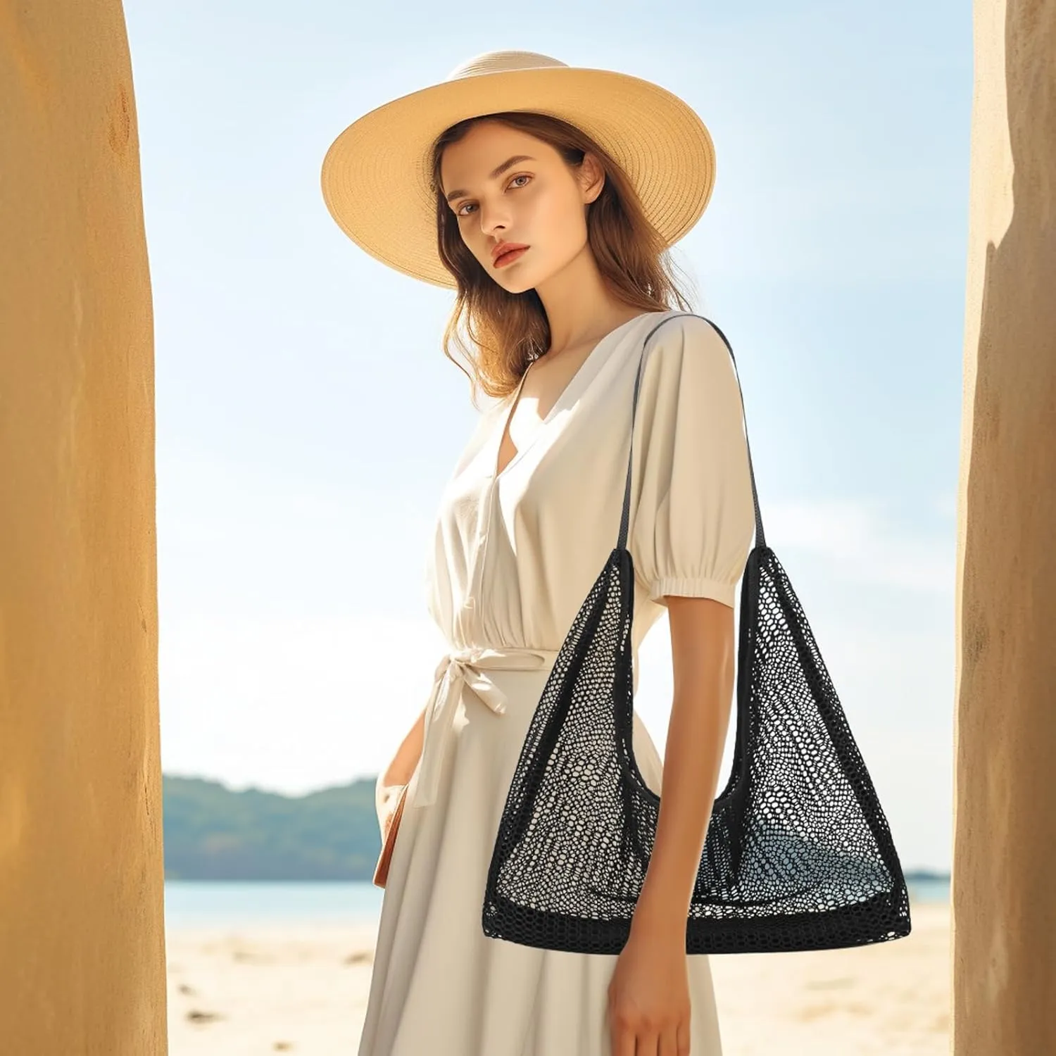 Mesh Beach Bag, Summer Beach Tote Bags for Women, Soft Casual Crochet Bags for Vacation Shopping Swimming Pools Travel