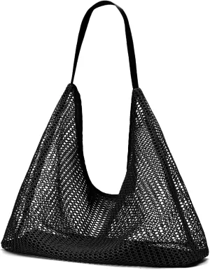 Mesh Beach Bag, Summer Beach Tote Bags for Women, Soft Casual Crochet Bags for Vacation Shopping Swimming Pools Travel