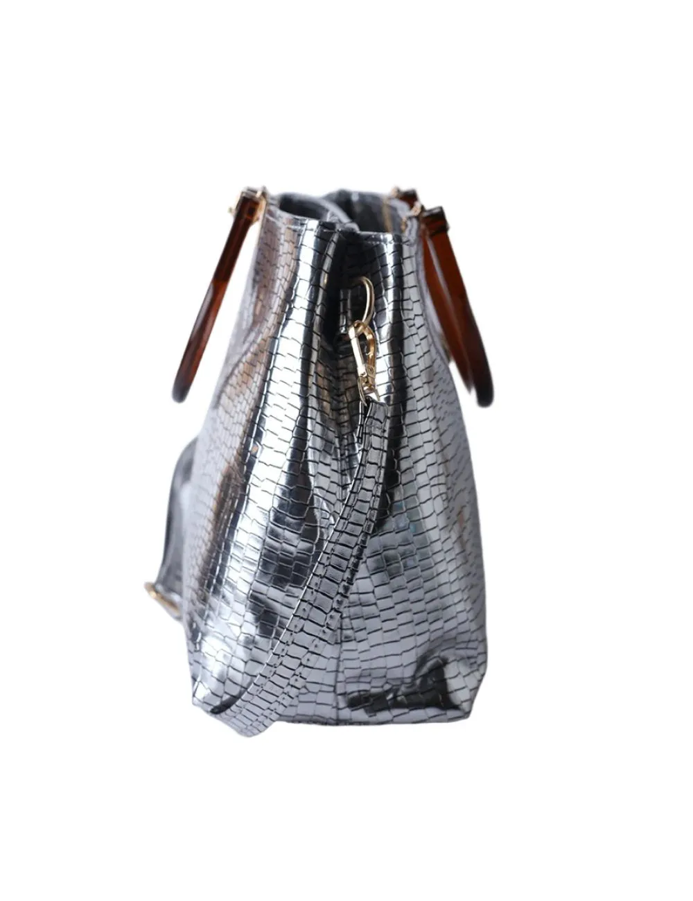 Metallic Pewter Croc Tote Bag
