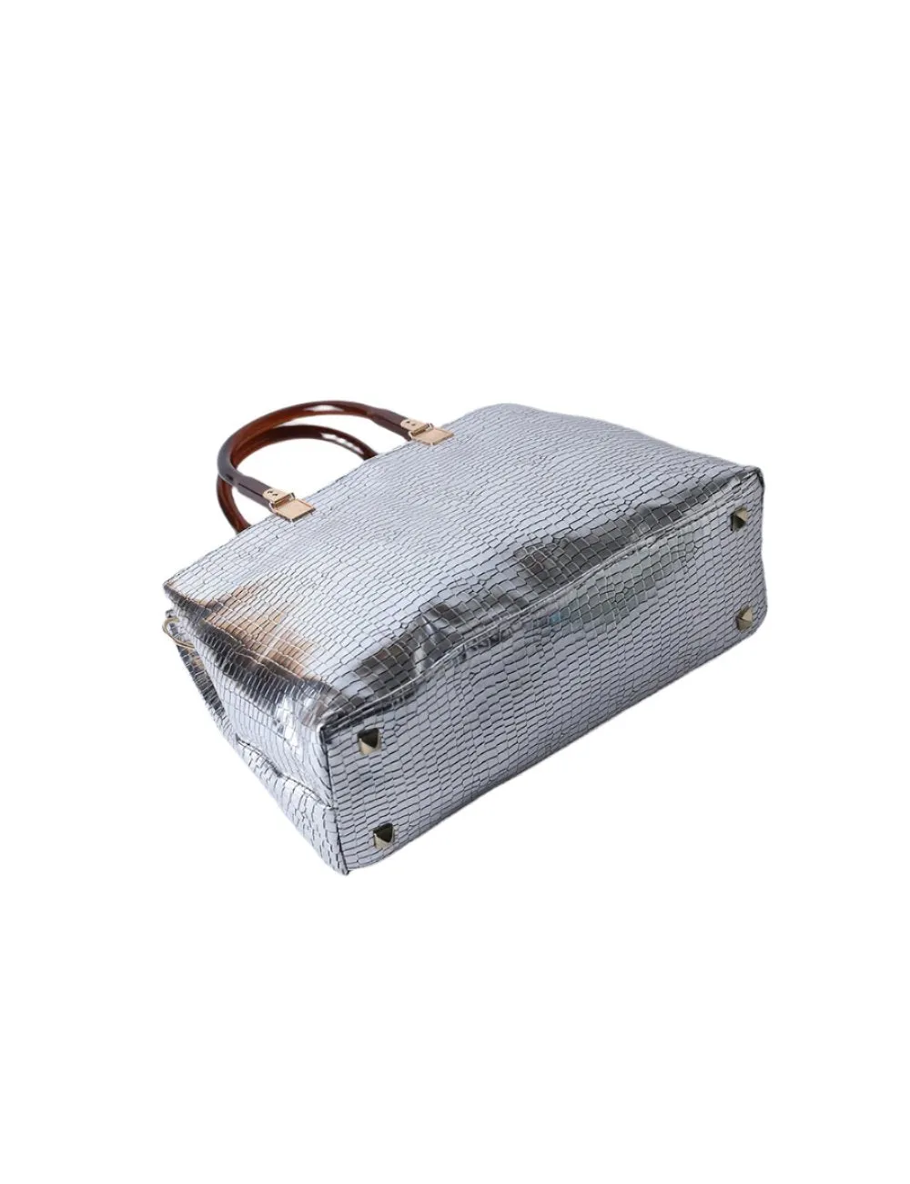Metallic Pewter Croc Tote Bag