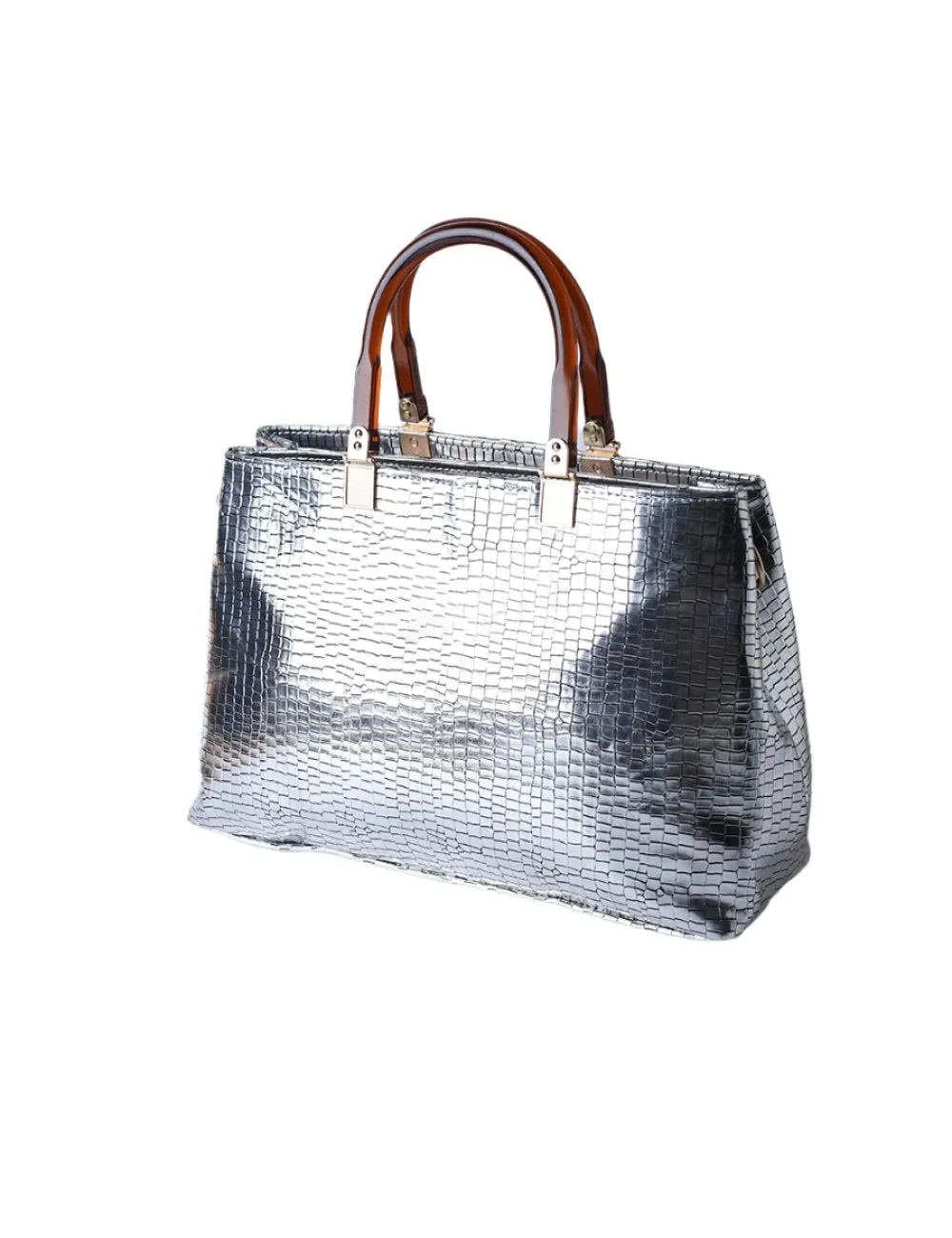 Metallic Pewter Croc Tote Bag