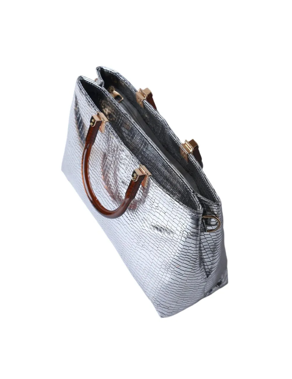 Metallic Pewter Croc Tote Bag