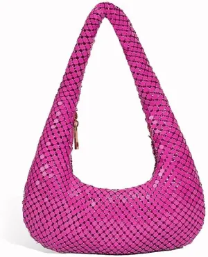 Metallic Shoulder Bags for Women Cute Hobo Handbag Small Purse Evening Bling Bag Sparkly Metal Mesh Evening Purses