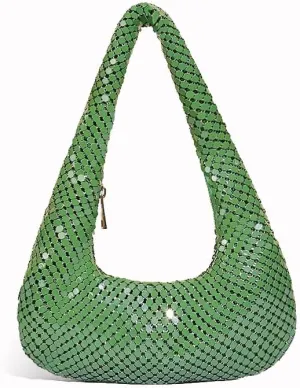 Metallic Shoulder Bags for Women Cute Hobo Handbag Small Purse Evening Bling Bag Sparkly Metal Mesh Evening Purses