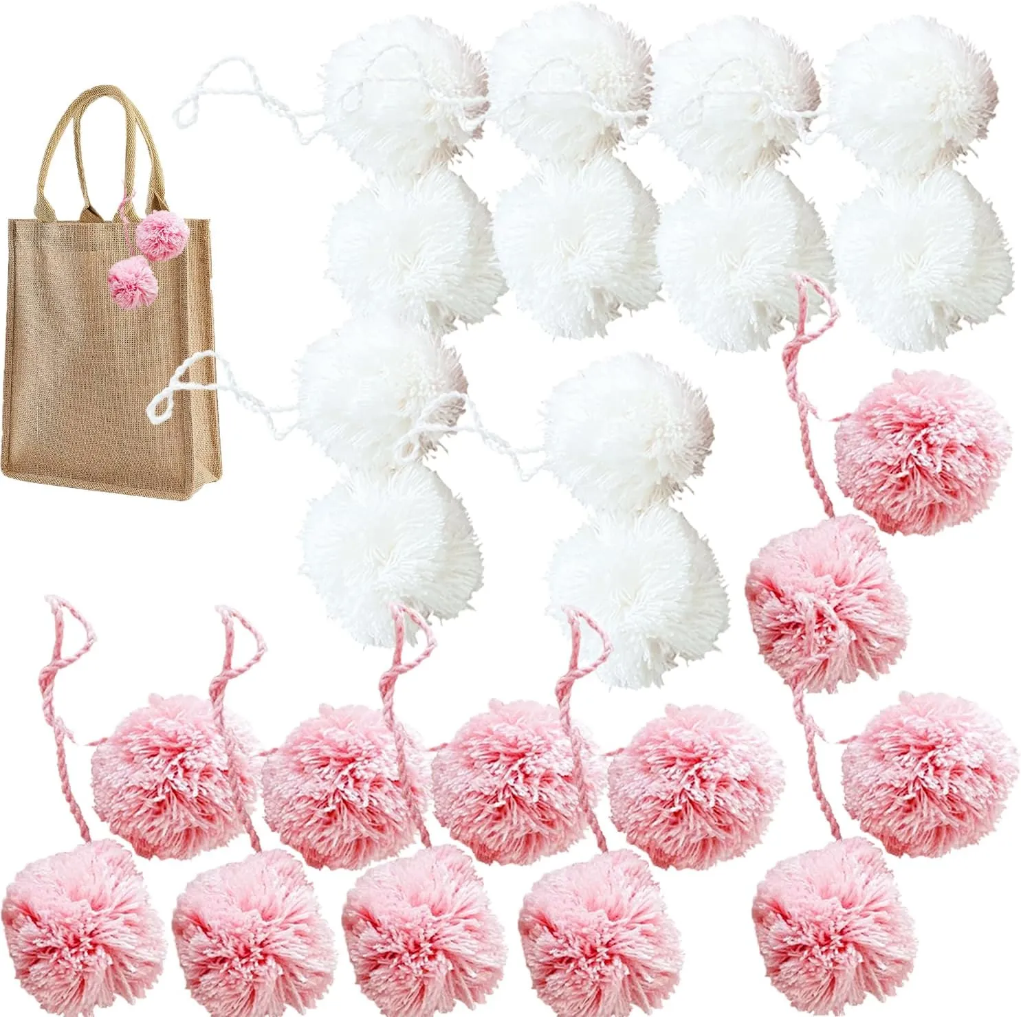 MEYAGO 12 Sets Pom Pom Hanging for Bags Women Accessories - Double Ball Design Tassel
