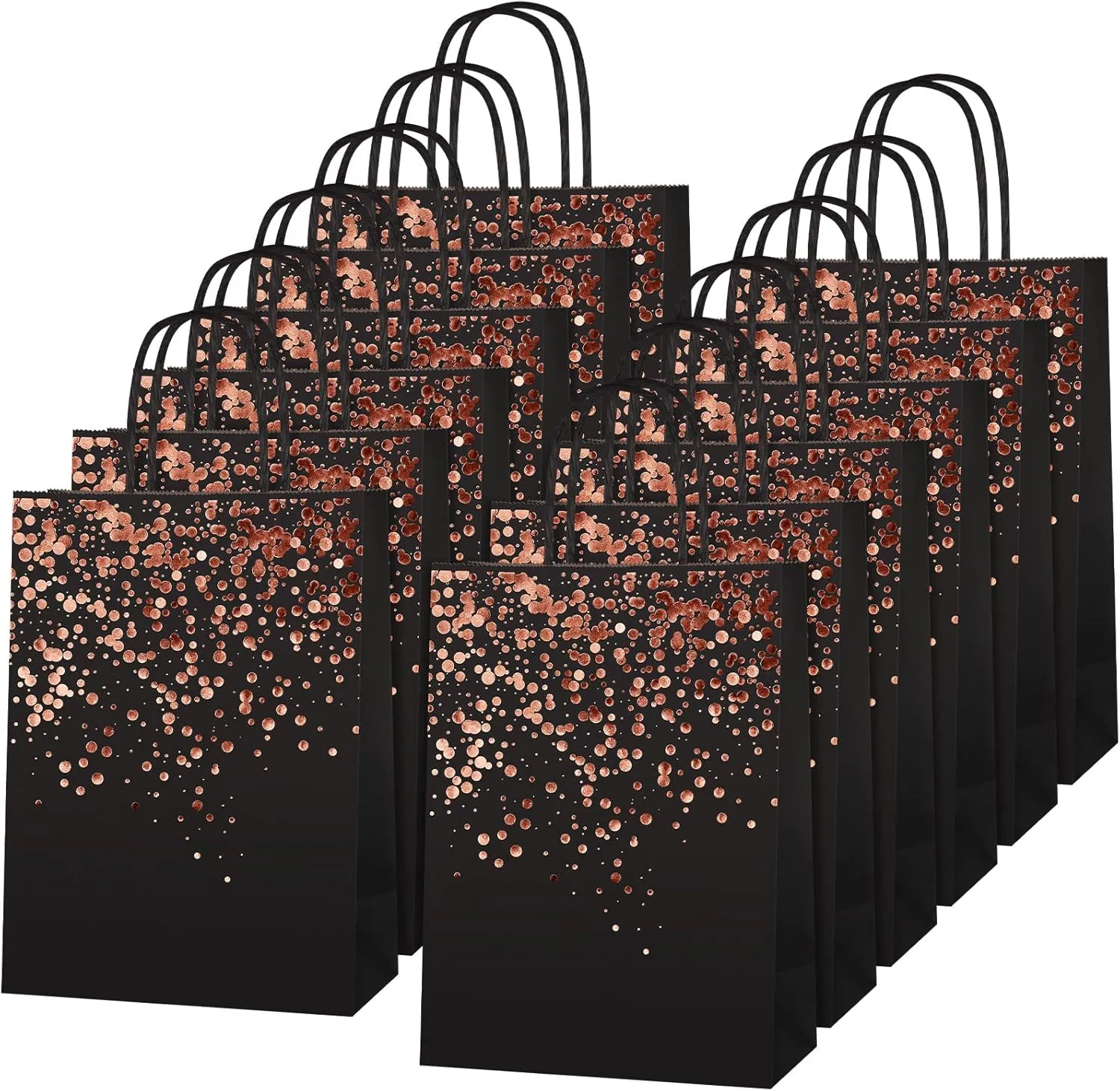 MIMIND 20 Pieces Gift Paper Bags Birthday Party Paper Bronzing Rose Gold Kraft Goodie Candy Bags with Handle for Birthday, Wedding, Hen Party Celebrations