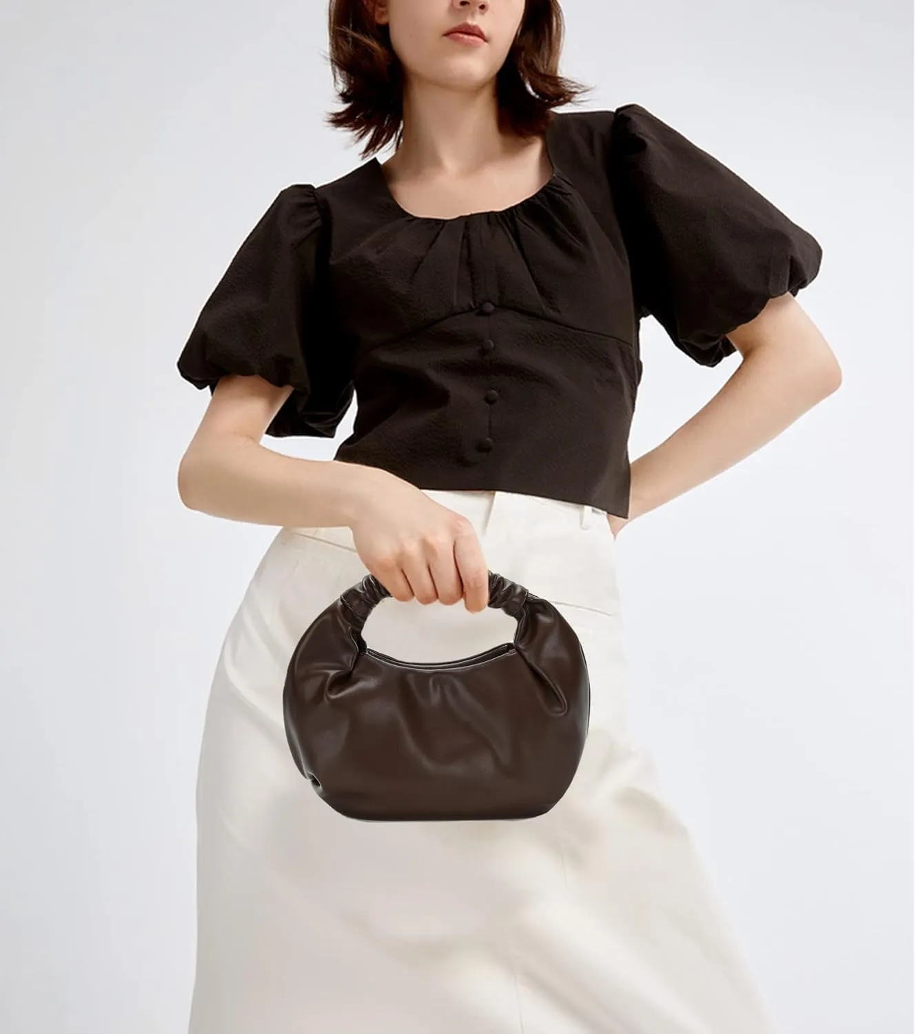 Mini Hobo Tote Bags for Women Soft Leather Clutch Purses for Women Cloud-Shaped Top Handle Bags