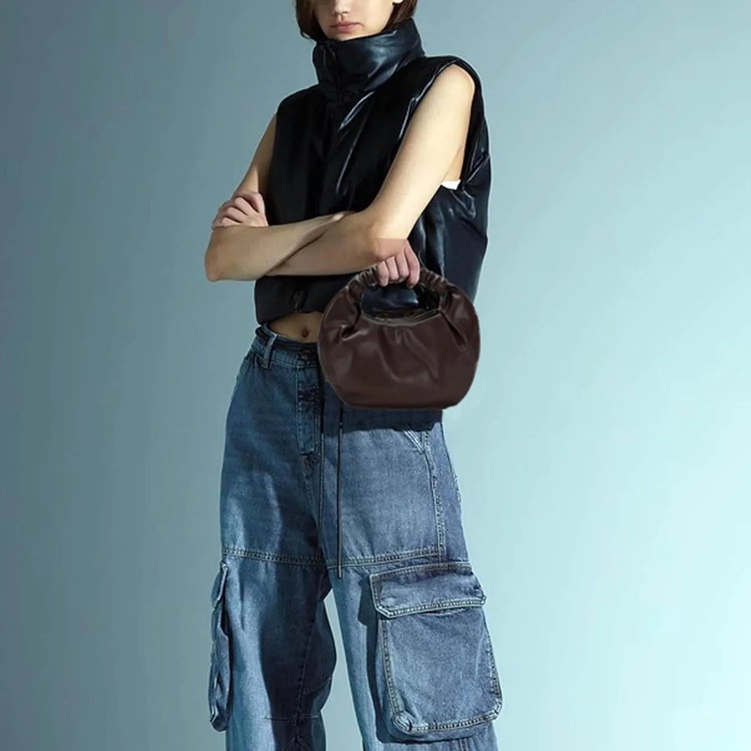 Mini Hobo Tote Bags for Women Soft Leather Clutch Purses for Women Cloud-Shaped Top Handle Bags