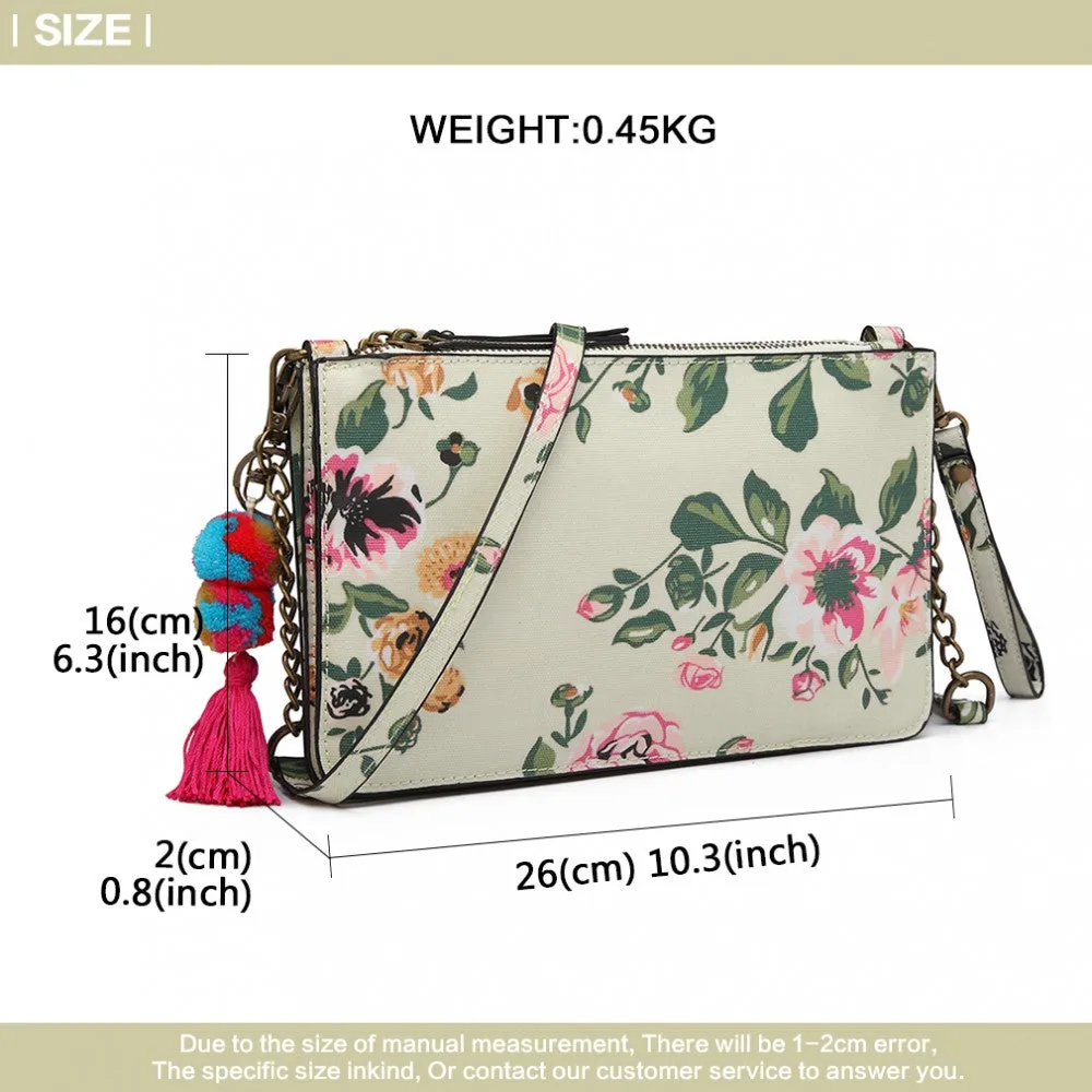 Miss Lulu Canvas With Pompom Pendant Handbag Shoulder Bag - Beige