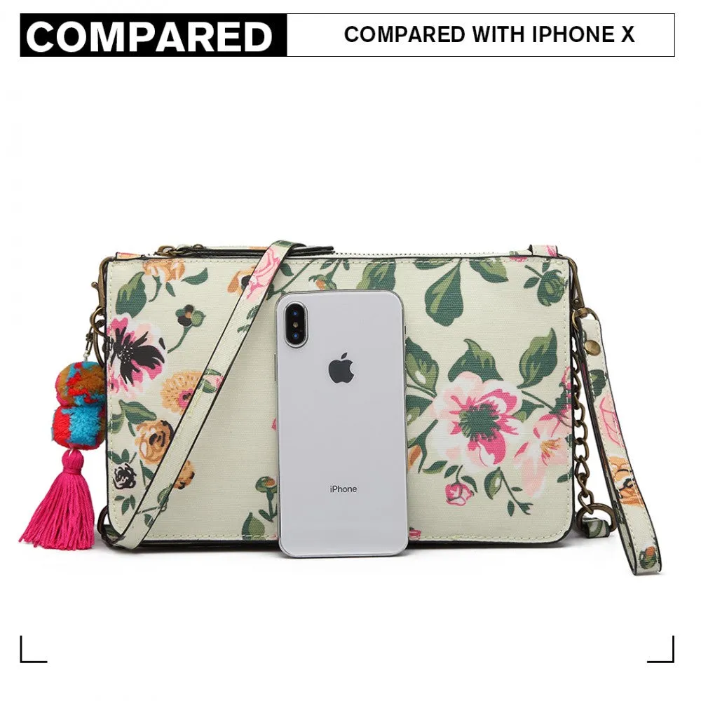 Miss Lulu Canvas With Pompom Pendant Handbag Shoulder Bag - Beige
