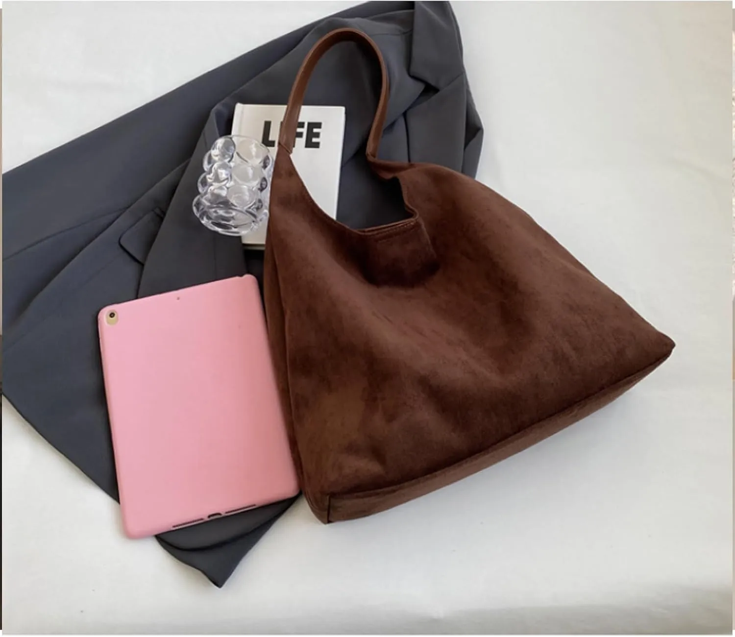Modavo Suede Tote Bag for Women, Modavo Suede Bag, Suede Shoulder Bag Women's Suede Purse Vintage Top Handle Bag