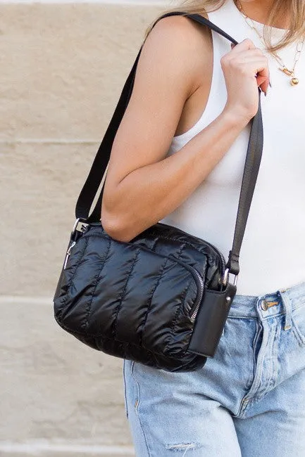 Modern Shiny River Sound Metallic Puffer Crossbody